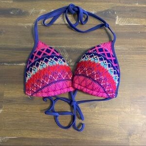 Hollister Bikini Top Triangle Halter Tribal Colorful Western Aztec Pink Small